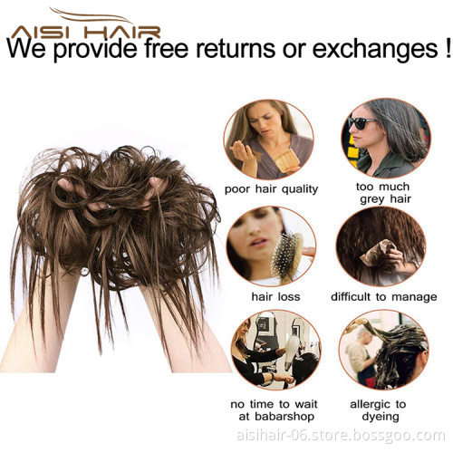 Aisi Hair Donut Brown Synthetic Curly Chignon Bun Pad Chignon Elastic Band Ribbon Ponytail Rope Rubber Hair Extension For Women